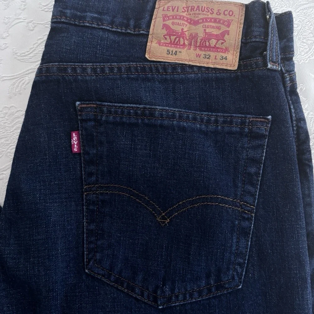 Levis‎ 514 Straight Fit Mens Jeans Dark Wash Indigo Blue W32 L34 Denim Pants